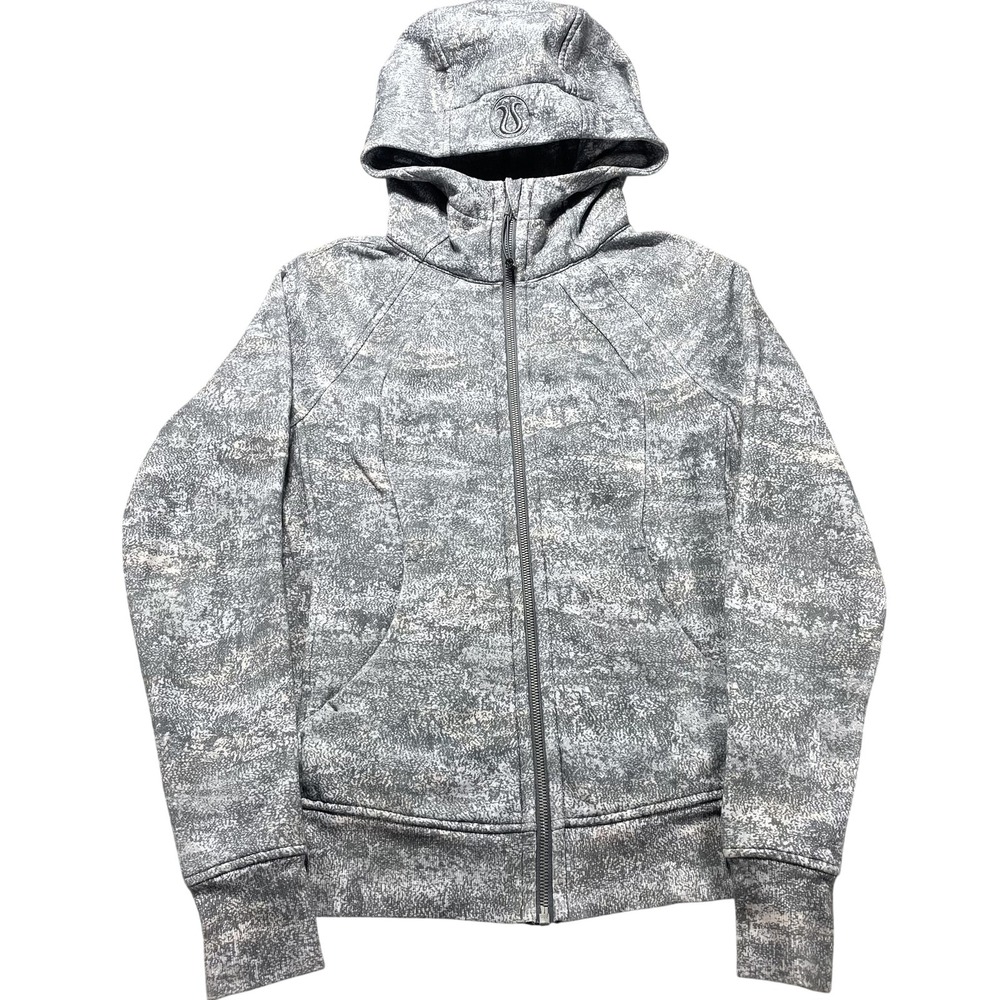 Lululemon Scuba Jacket Womens 6 Gray Flecked Hooded Full Zip Thumbholes Fleece